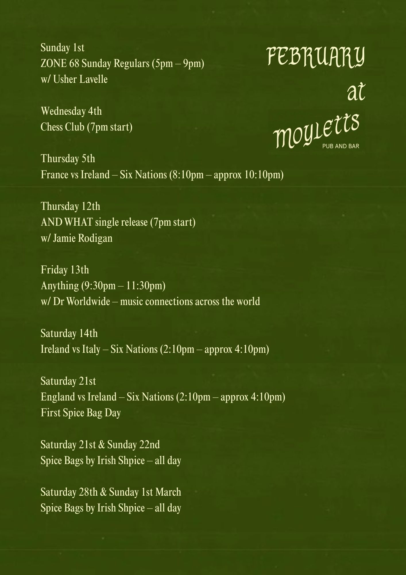 February at Moyletts at Moylett's
